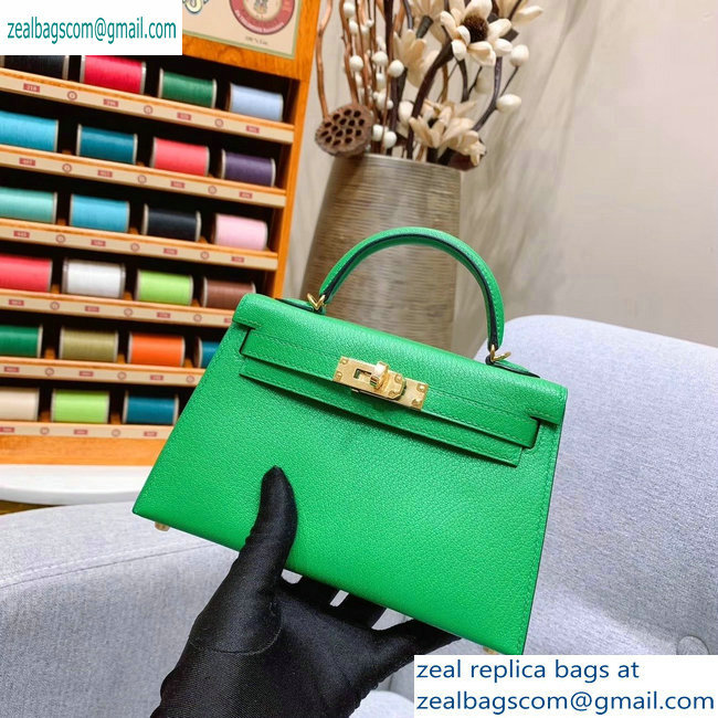 Hermes Mini Kelly II Bag in Original Chevre Leather Bamboo Green - Click Image to Close