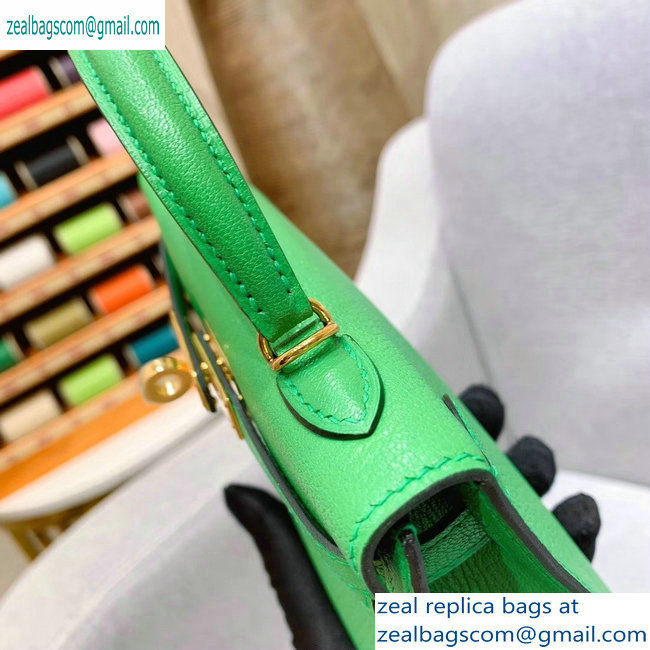 Hermes Mini Kelly II Bag in Original Chevre Leather Bamboo Green