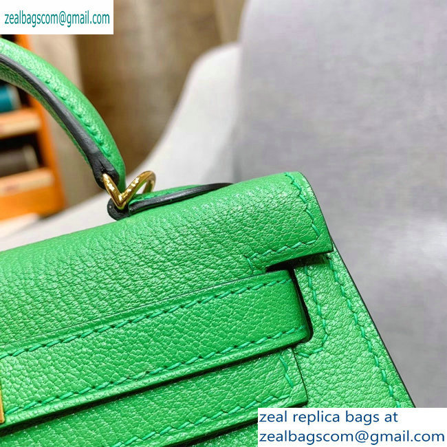 Hermes Mini Kelly II Bag in Original Chevre Leather Bamboo Green - Click Image to Close