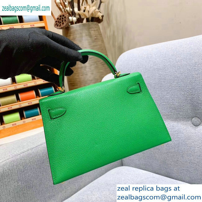 Hermes Mini Kelly II Bag in Original Chevre Leather Bamboo Green - Click Image to Close