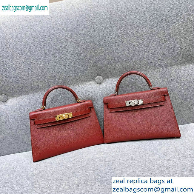 Hermes Mini Kelly II Bag in Original Chevre Leather Bordeaux Red