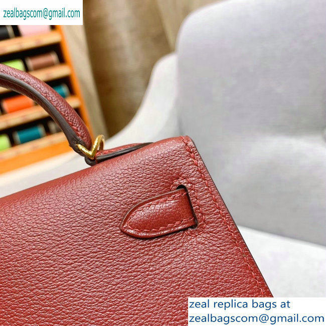 Hermes Mini Kelly II Bag in Original Chevre Leather Bordeaux Red - Click Image to Close