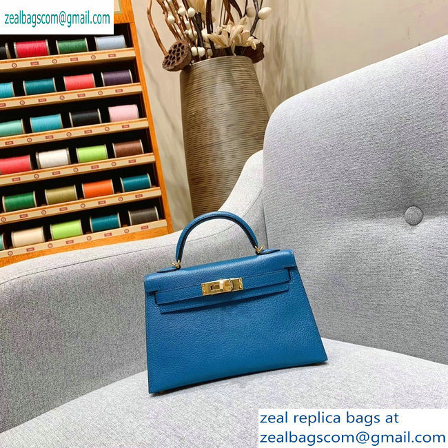 Hermes Mini Kelly II Bag in Original Chevre Leather Denim Blue