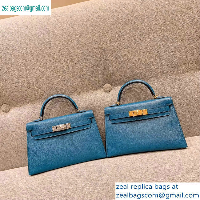 Hermes Mini Kelly II Bag in Original Chevre Leather Denim Blue - Click Image to Close