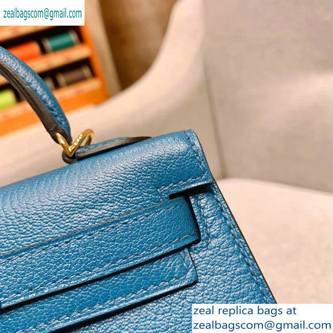 Hermes Mini Kelly II Bag in Original Chevre Leather Denim Blue - Click Image to Close