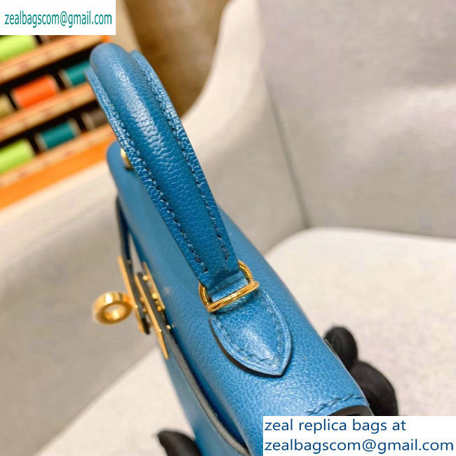 Hermes Mini Kelly II Bag in Original Chevre Leather Denim Blue - Click Image to Close