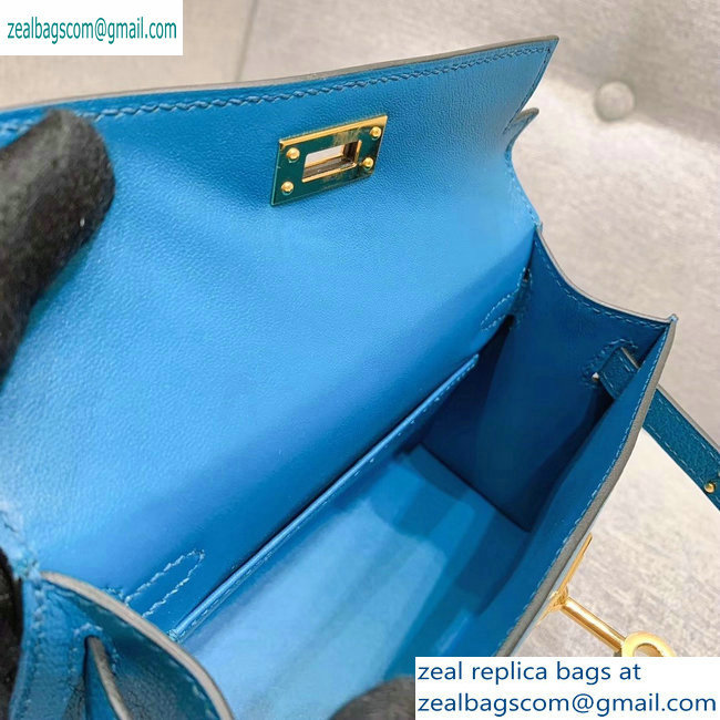 Hermes Mini Kelly II Bag in Original Chevre Leather Denim Blue