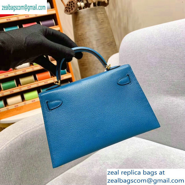 Hermes Mini Kelly II Bag in Original Chevre Leather Denim Blue - Click Image to Close