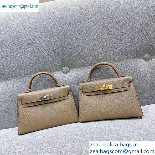 Hermes Mini Kelly II Bag in Original Chevre Leather Elephant Gray