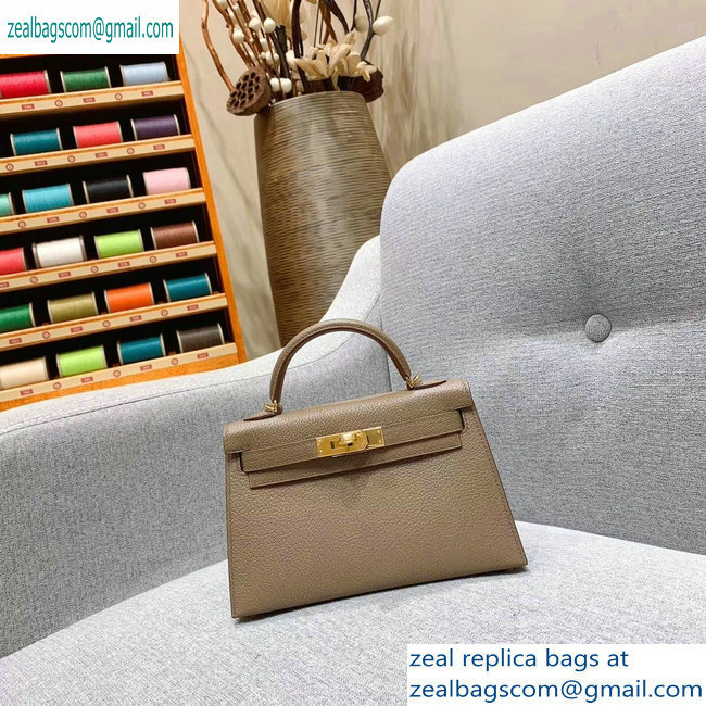 Hermes Mini Kelly II Bag in Original Chevre Leather Elephant Gray