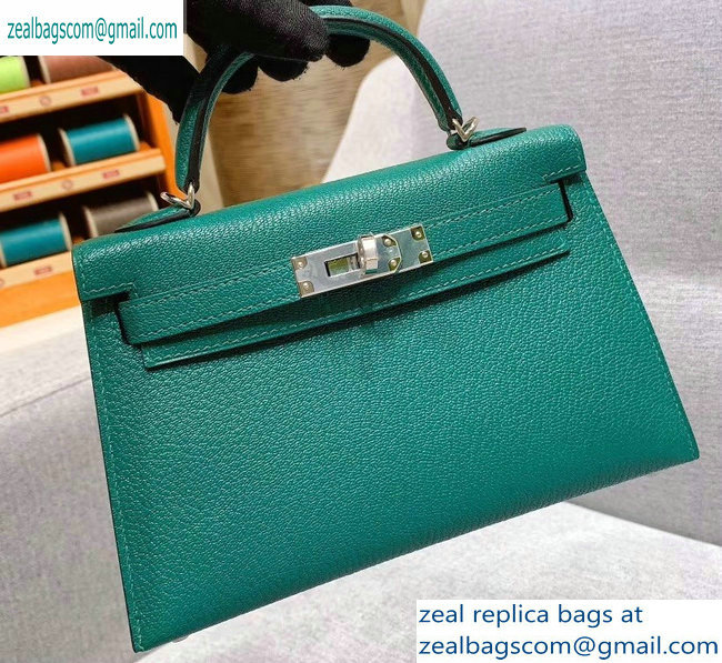 Hermes Mini Kelly II Bag in Original Chevre Leather Green - Click Image to Close