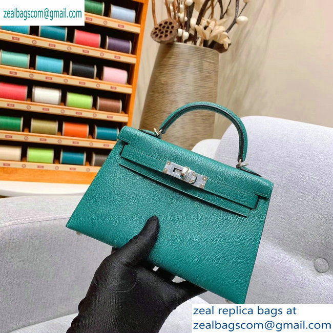 Hermes Mini Kelly II Bag in Original Chevre Leather Green