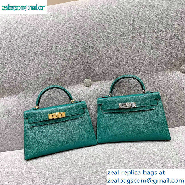 Hermes Mini Kelly II Bag in Original Chevre Leather Green - Click Image to Close