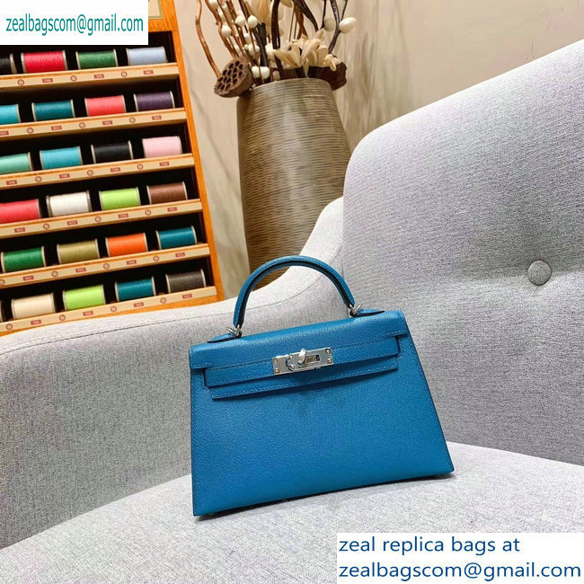 Hermes Mini Kelly II Bag in Original Chevre Leather Light Blue - Click Image to Close