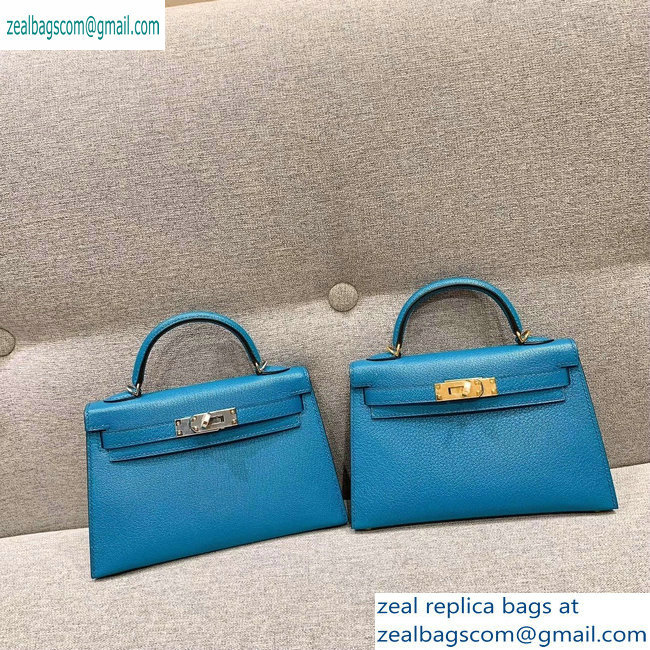 Hermes Mini Kelly II Bag in Original Chevre Leather Light Blue