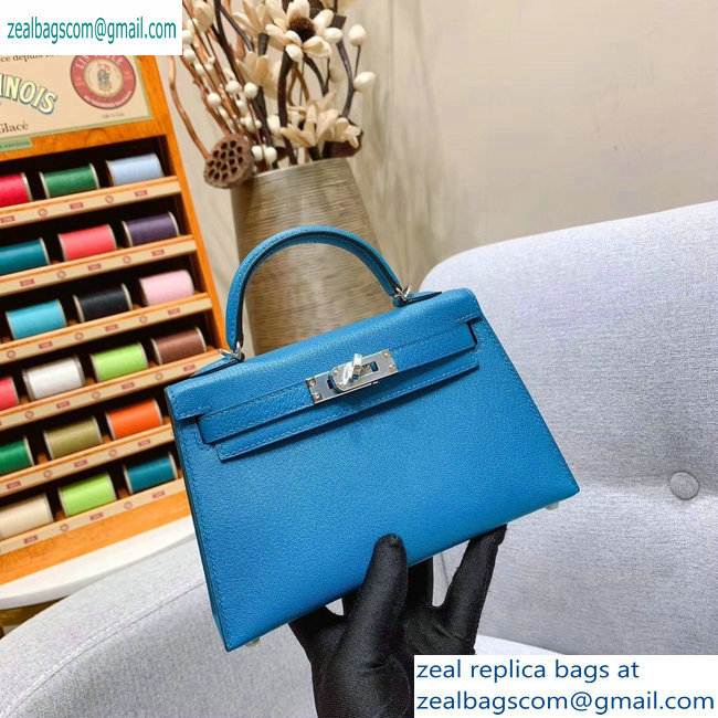 Hermes Mini Kelly II Bag in Original Chevre Leather Light Blue