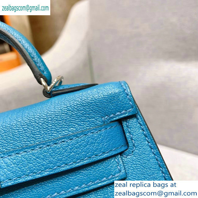 Hermes Mini Kelly II Bag in Original Chevre Leather Light Blue - Click Image to Close