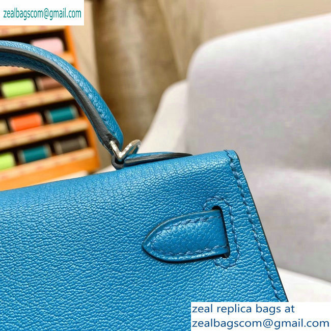 Hermes Mini Kelly II Bag in Original Chevre Leather Light Blue