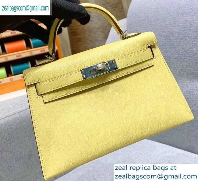 Hermes Mini Kelly II Bag in Original Chevre Leather Light Yellow - Click Image to Close