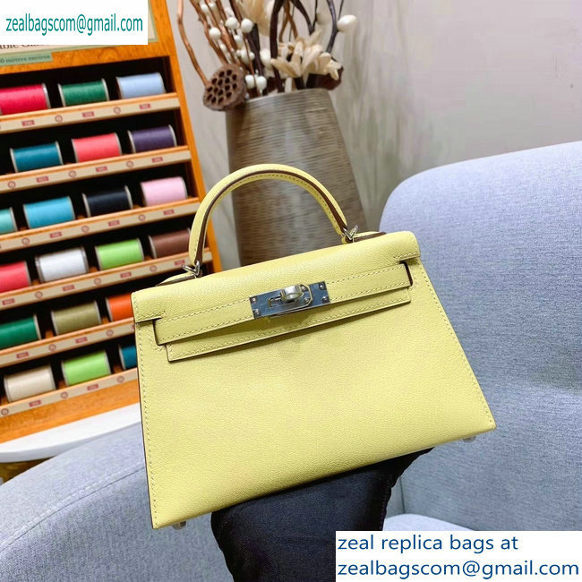 Hermes Mini Kelly II Bag in Original Chevre Leather Light Yellow