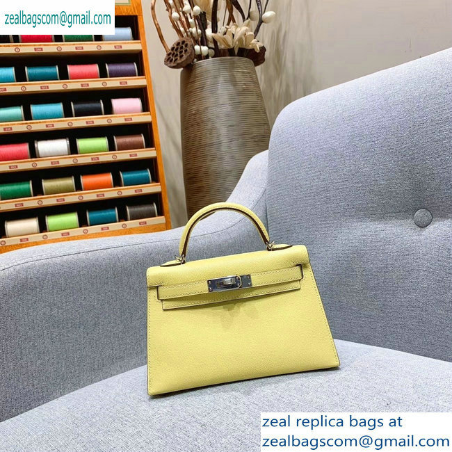 Hermes Mini Kelly II Bag in Original Chevre Leather Light Yellow - Click Image to Close