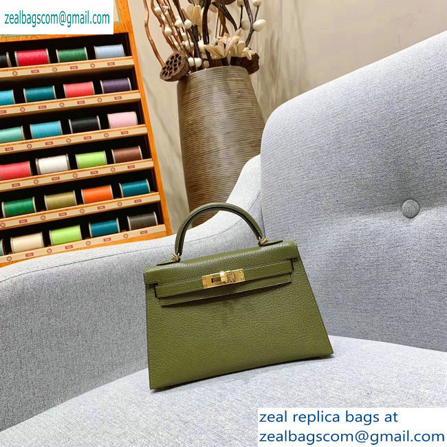 Hermes Mini Kelly II Bag in Original Chevre Leather Olive Green - Click Image to Close