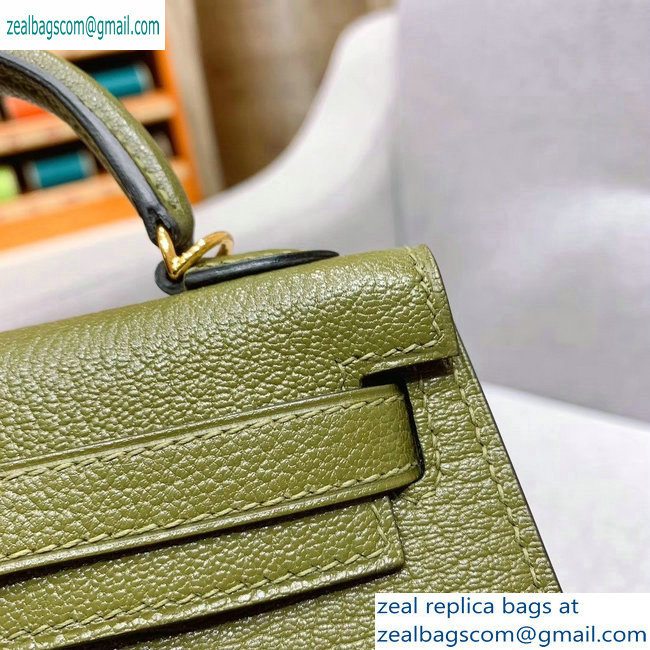 Hermes Mini Kelly II Bag in Original Chevre Leather Olive Green - Click Image to Close