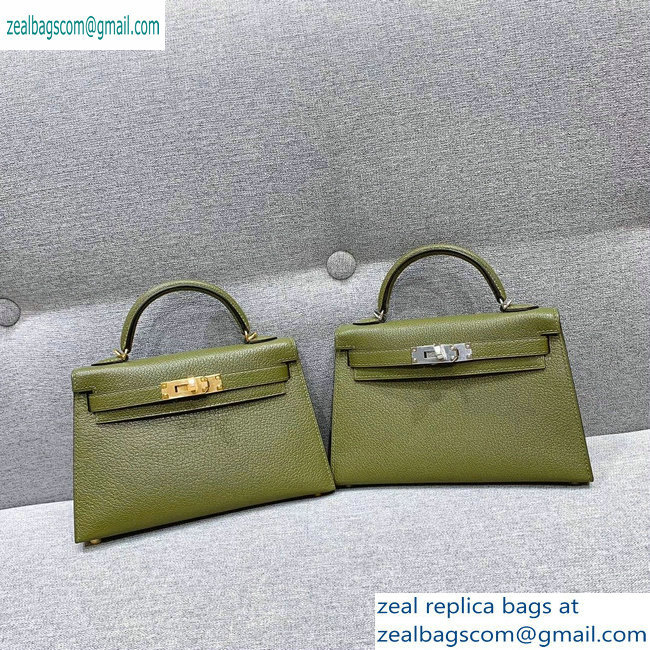 Hermes Mini Kelly II Bag in Original Chevre Leather Olive Green