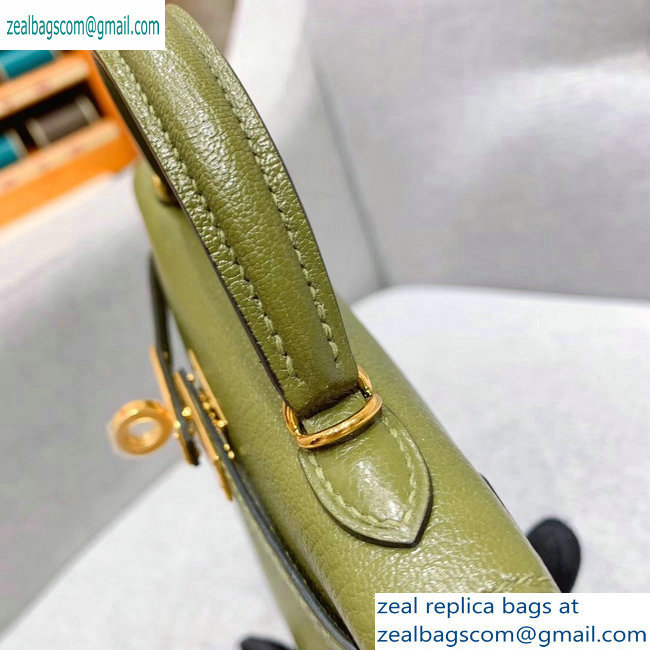 Hermes Mini Kelly II Bag in Original Chevre Leather Olive Green