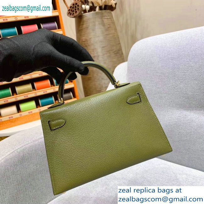 Hermes Mini Kelly II Bag in Original Chevre Leather Olive Green - Click Image to Close