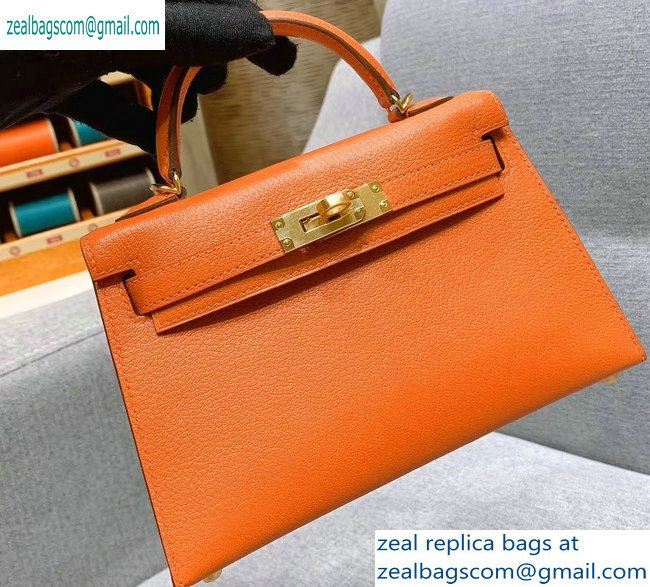 Hermes Mini Kelly II Bag in Original Chevre Leather Orange - Click Image to Close