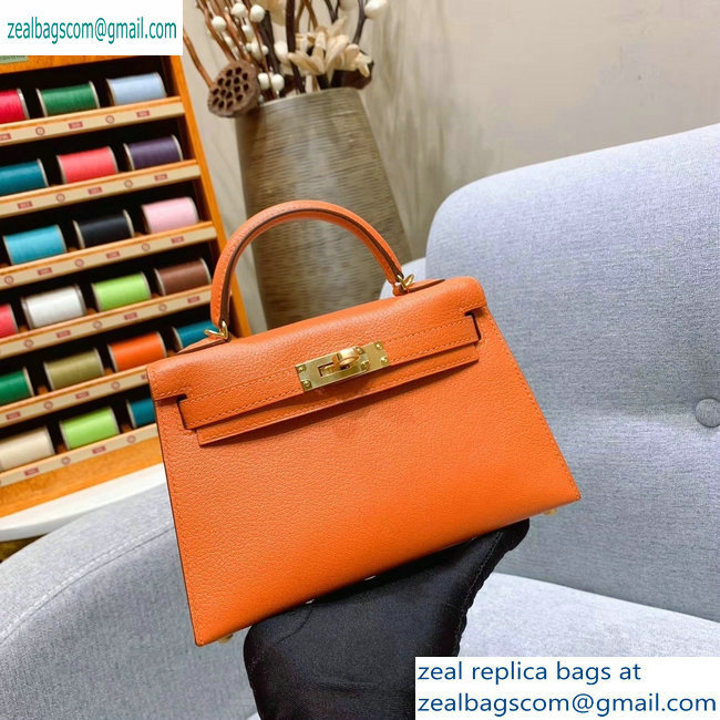 Hermes Mini Kelly II Bag in Original Chevre Leather Orange