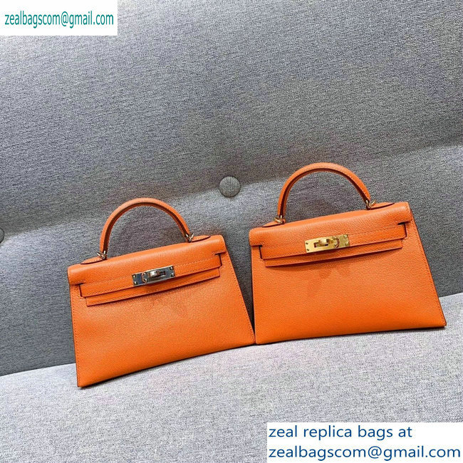 Hermes Mini Kelly II Bag in Original Chevre Leather Orange