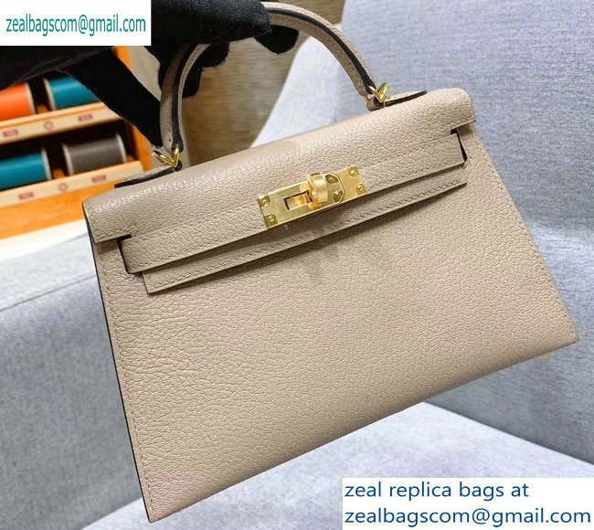 Hermes Mini Kelly II Bag in Original Chevre Leather Pale Gray