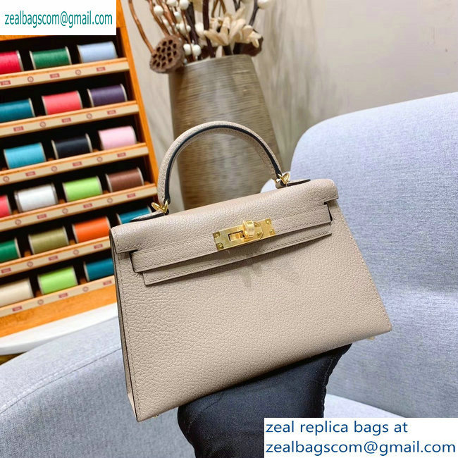 Hermes Mini Kelly II Bag in Original Chevre Leather Pale Gray - Click Image to Close