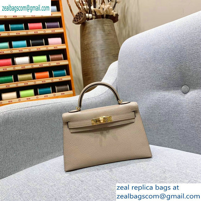 Hermes Mini Kelly II Bag in Original Chevre Leather Pale Gray - Click Image to Close