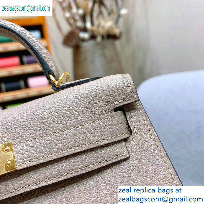 Hermes Mini Kelly II Bag in Original Chevre Leather Pale Gray - Click Image to Close