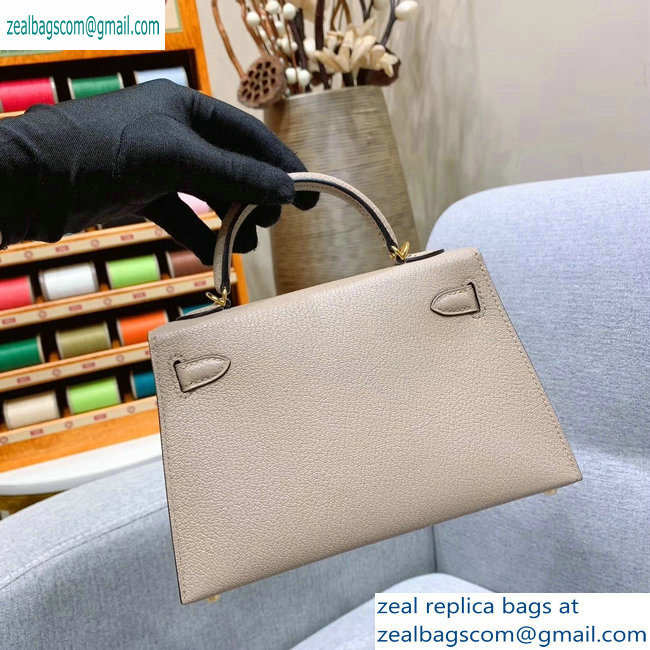 Hermes Mini Kelly II Bag in Original Chevre Leather Pale Gray - Click Image to Close