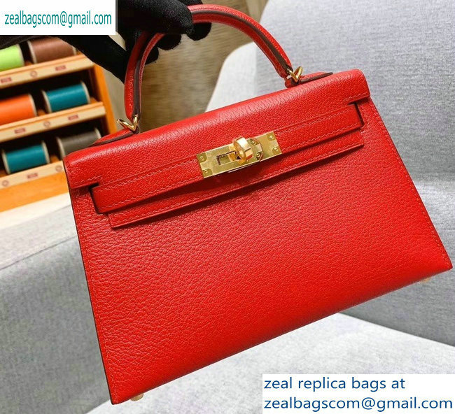 Hermes Mini Kelly II Bag in Original Chevre Leather Red