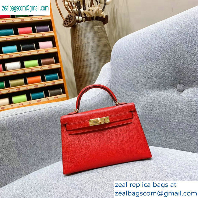 Hermes Mini Kelly II Bag in Original Chevre Leather Red