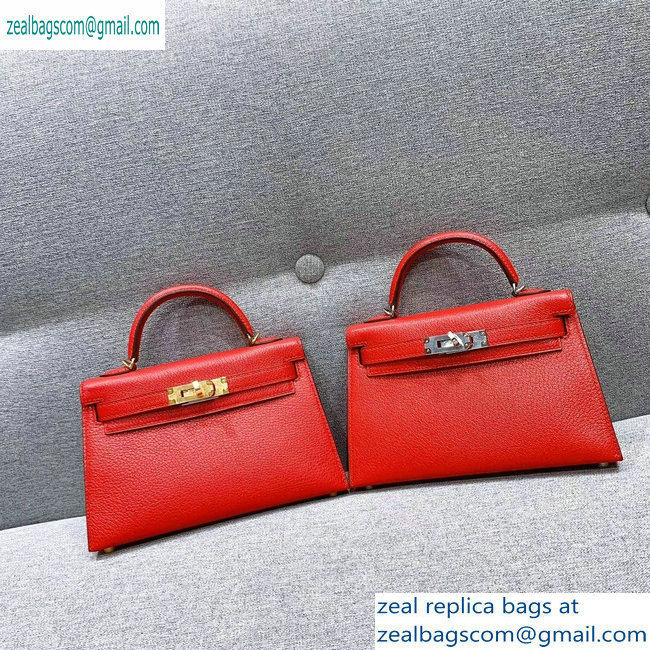 Hermes Mini Kelly II Bag in Original Chevre Leather Red