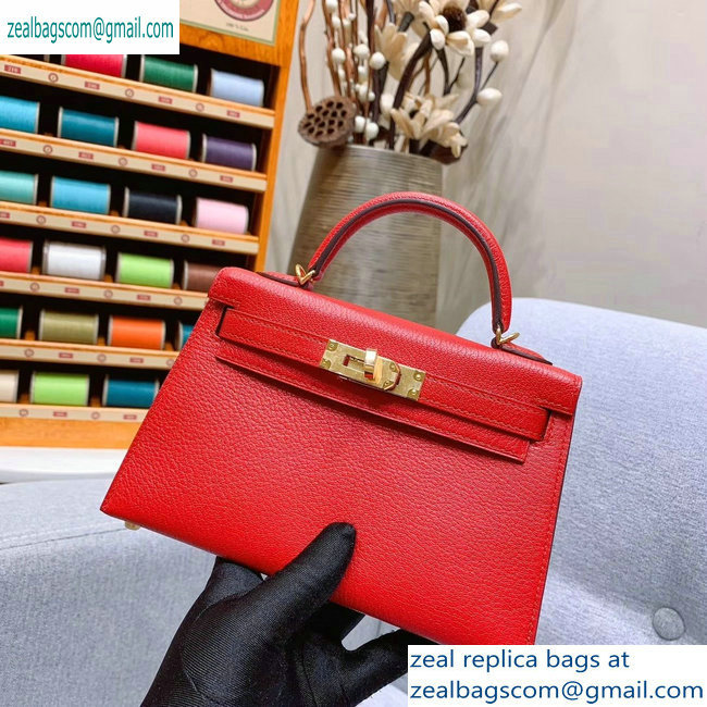 Hermes Mini Kelly II Bag in Original Chevre Leather Red