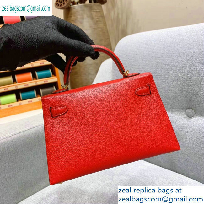 Hermes Mini Kelly II Bag in Original Chevre Leather Red