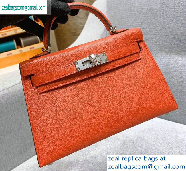 Hermes Mini Kelly II Bag in Original Chevre Leather Salmon Red