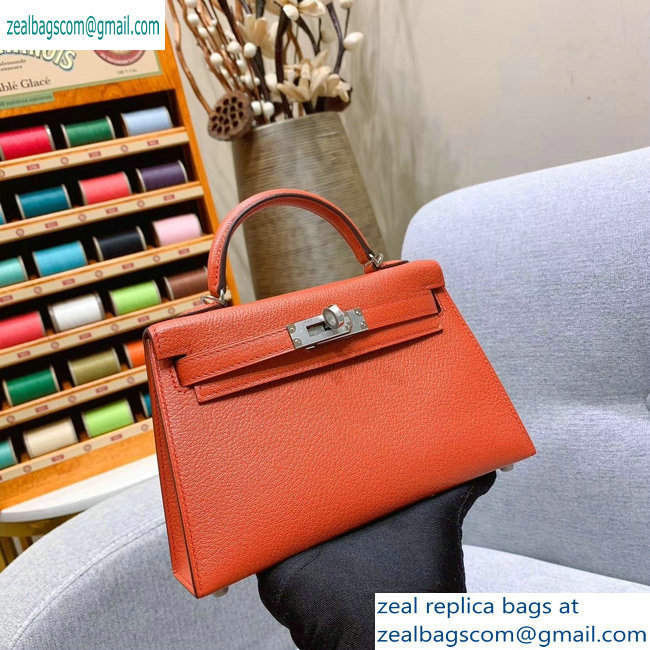 Hermes Mini Kelly II Bag in Original Chevre Leather Salmon Red