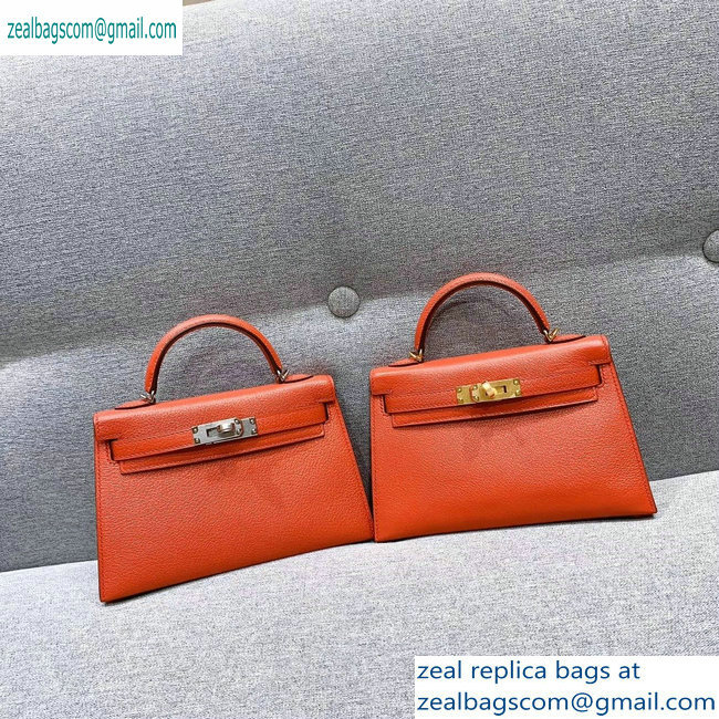 Hermes Mini Kelly II Bag in Original Chevre Leather Salmon Red