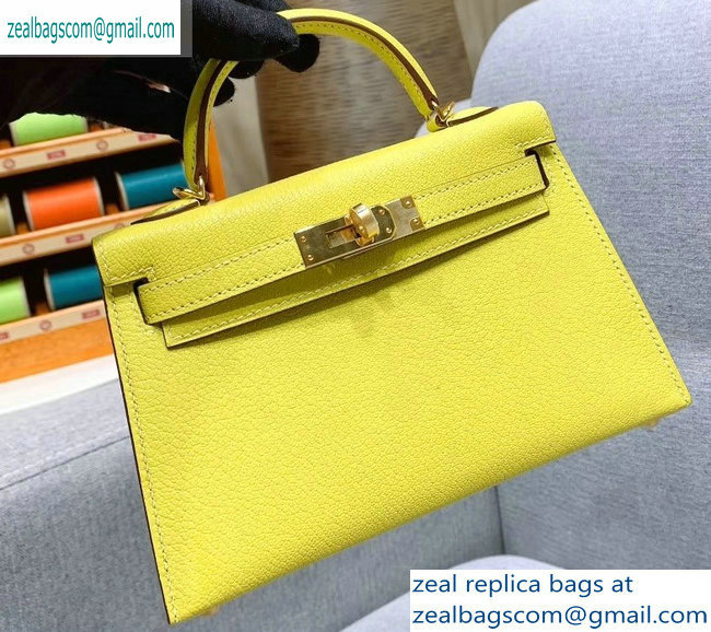 Hermes Mini Kelly II Bag in Original Chevre Leather Yellow