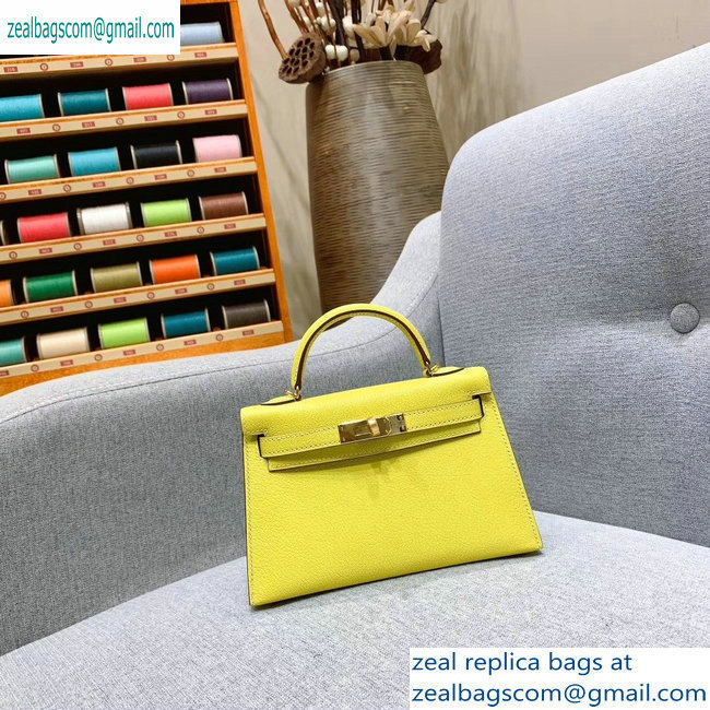 Hermes Mini Kelly II Bag in Original Chevre Leather Yellow - Click Image to Close