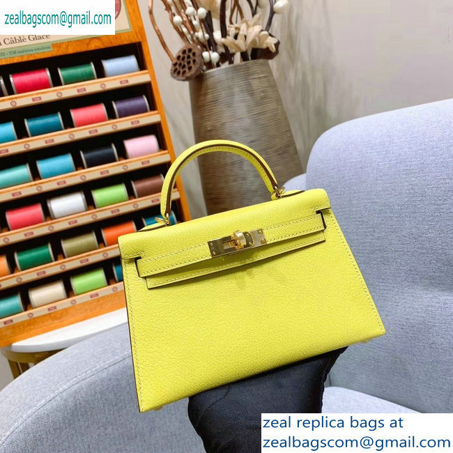 Hermes Mini Kelly II Bag in Original Chevre Leather Yellow