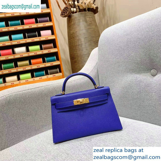 Hermes Mini Kelly II Bag in Original Epsom Leather Blue - Click Image to Close